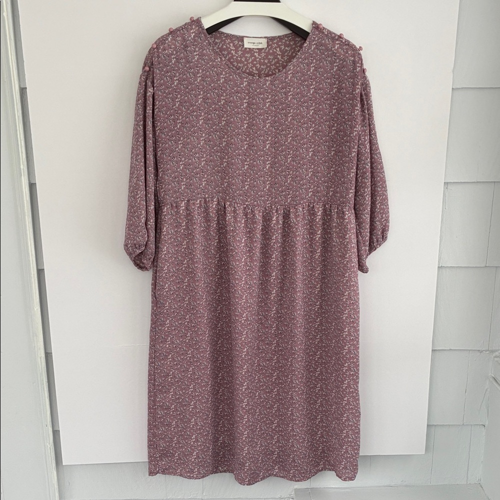 Orange Creek Long Sleeve Floral Cottagecore Peasant Dress Mauve Medium